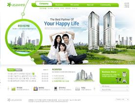 温馨家庭！韩国绿色风-房地产楼盘网站PSD下载