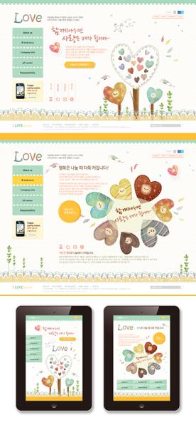 可爱宝贝！韩国儿童卡通类网页PSD模板下载-带平板电脑界面版本