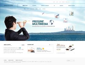 韩国freegine multimedia时尚科技蓝色企业集团网PSD网页模板
