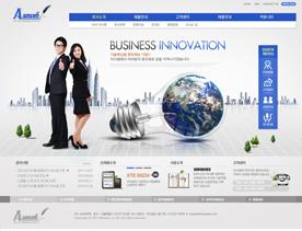 韩国时尚蓝色商务企业集团公司网站PSD模板